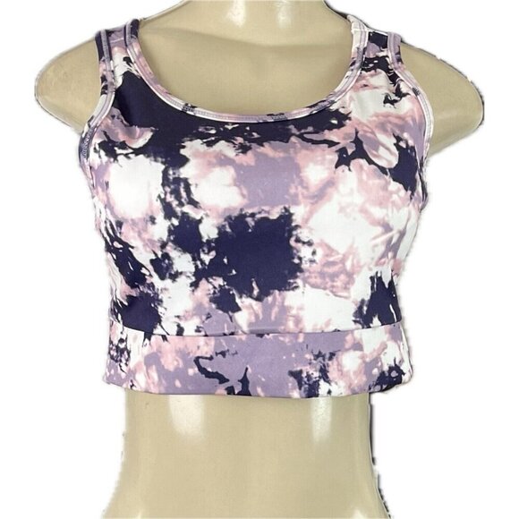 Danskin M Purple Multi Print Scoop Neck Cut-Out Back Removeable Pads Sports Bra - Picture 2 of 6